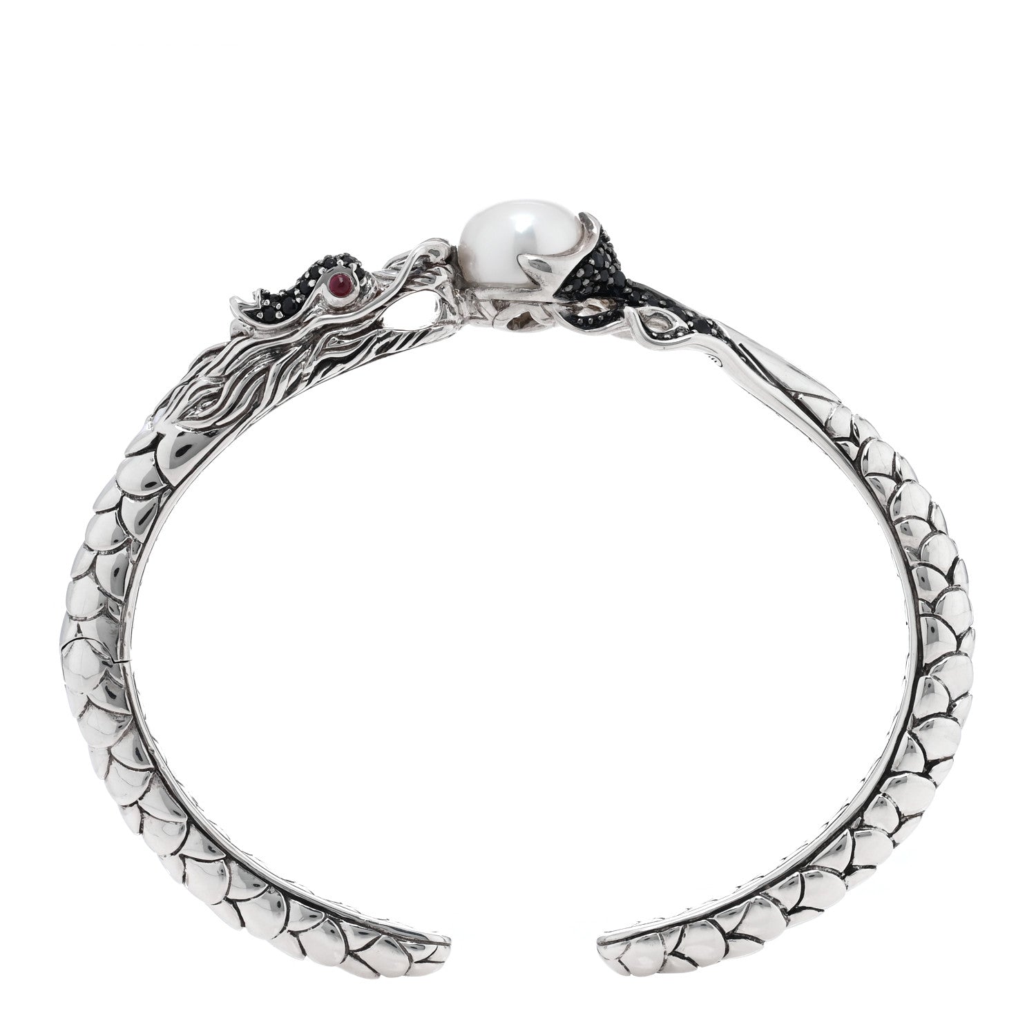 John Hardy Sterling Silver Black Sapphire Ruby Pearl Naga Dragon Head Bracelet 1 of 4