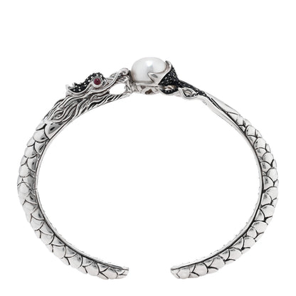 John Hardy Sterling Silver Black Sapphire Ruby Pearl Naga Dragon Head Bracelet 1 of 4
