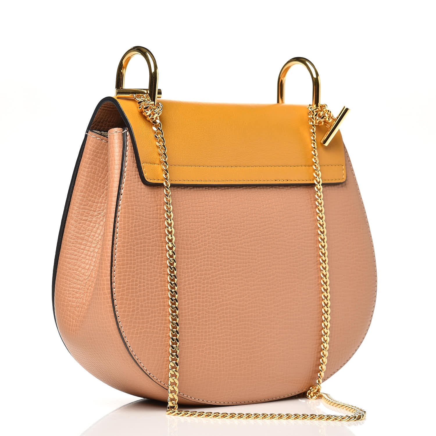 Chloe Grained Calfskin Lambskin Drew Shoulder Bag Wet Sand Sunflower 3 of 7