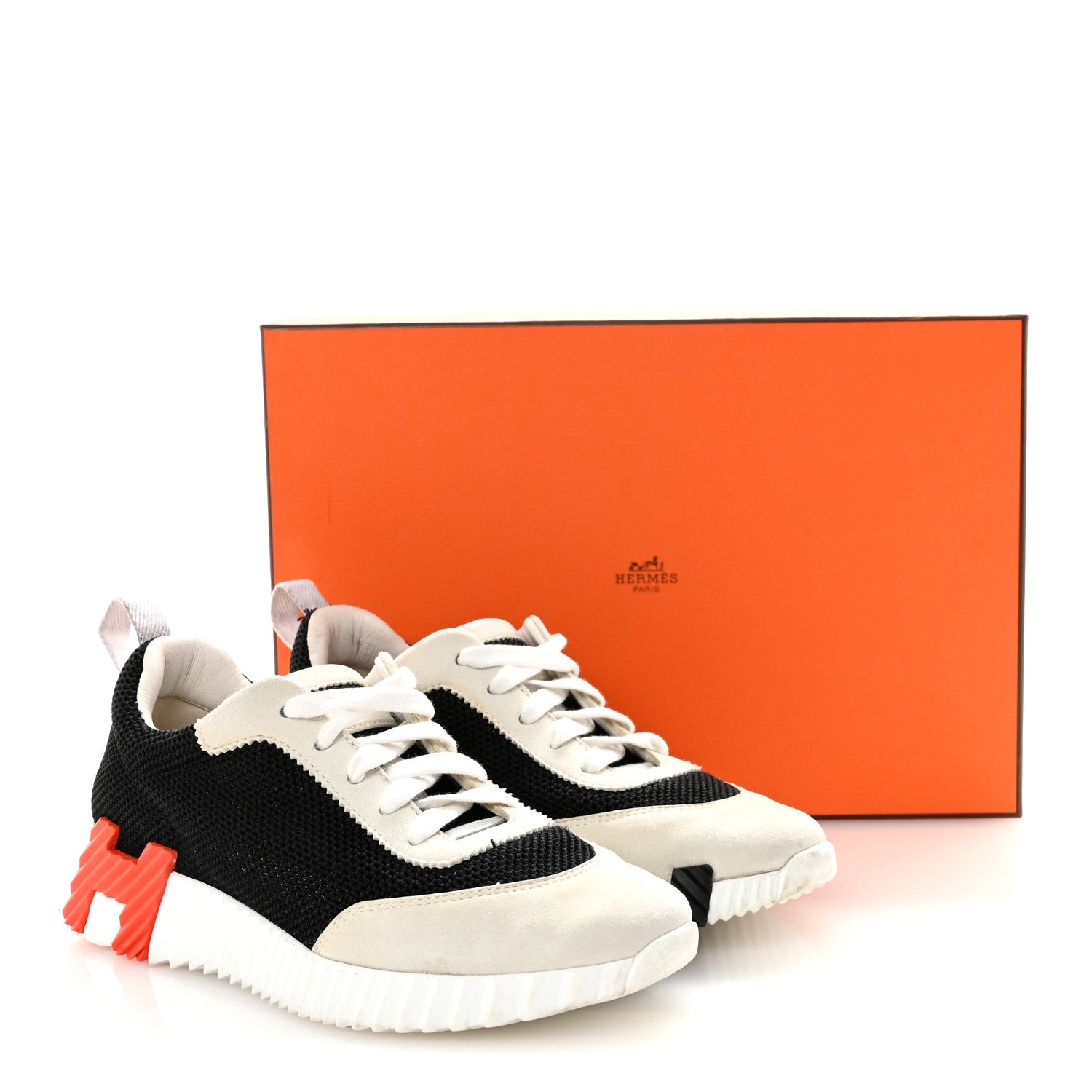 Hermes Air Mesh Suede Goatskin Bouncing Sneakers 35 Black Orange 9 of 9