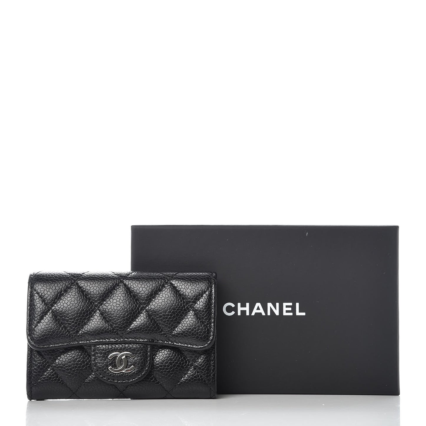 Caviar Quilted Flap Card Holder Black