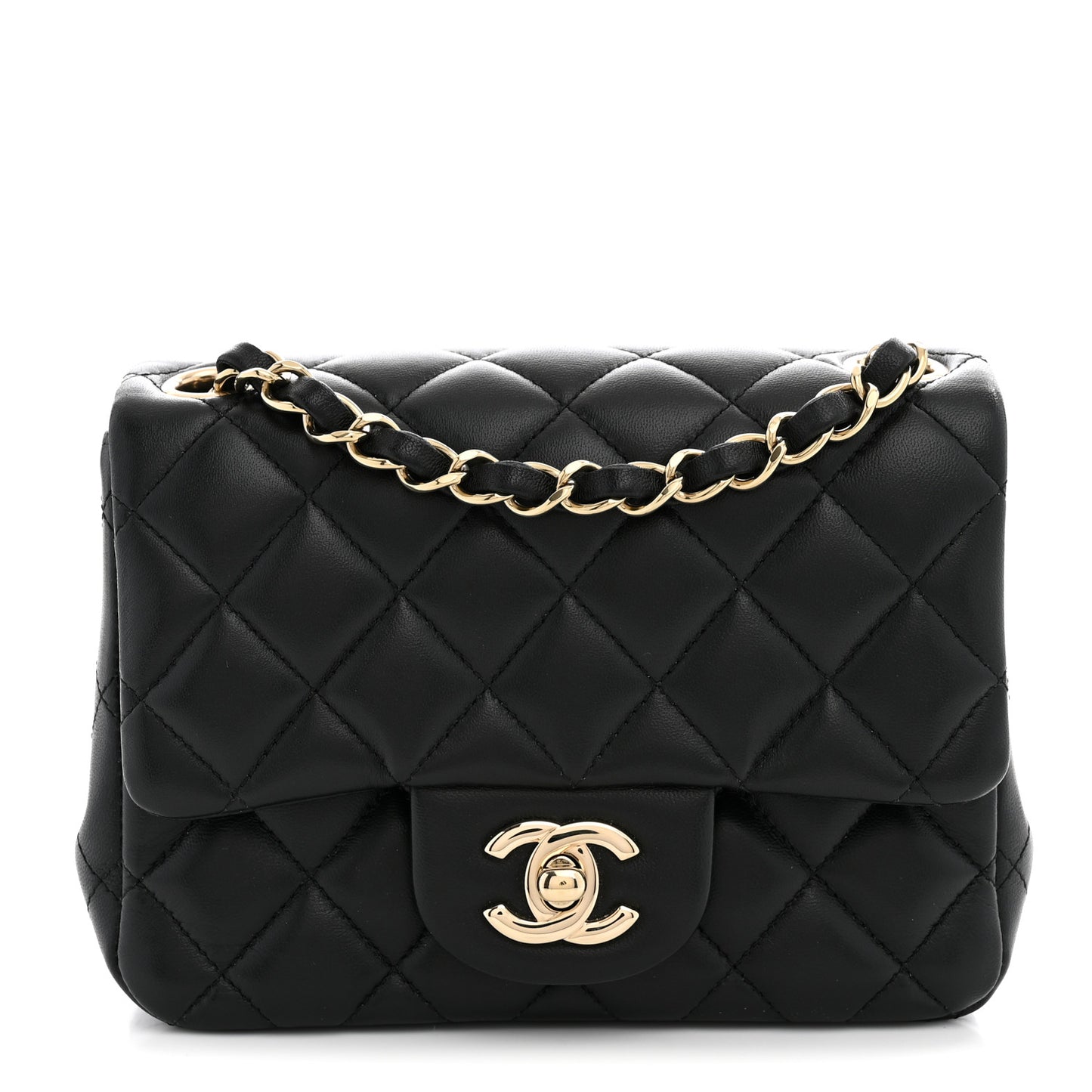 Lambskin Quilted Mini Square Flap Black