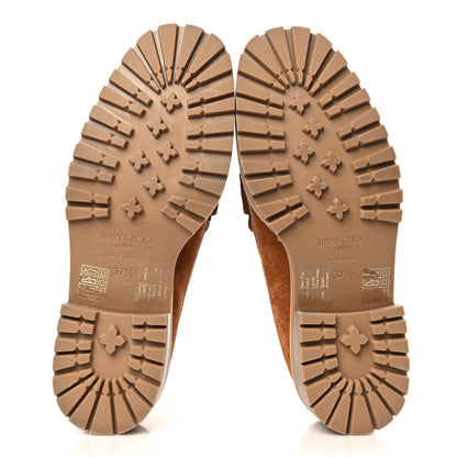 Jimmy Choo Suede Shearling Crystal Deanna Penny Loafers 37.5 Natural Tan 5 of 7