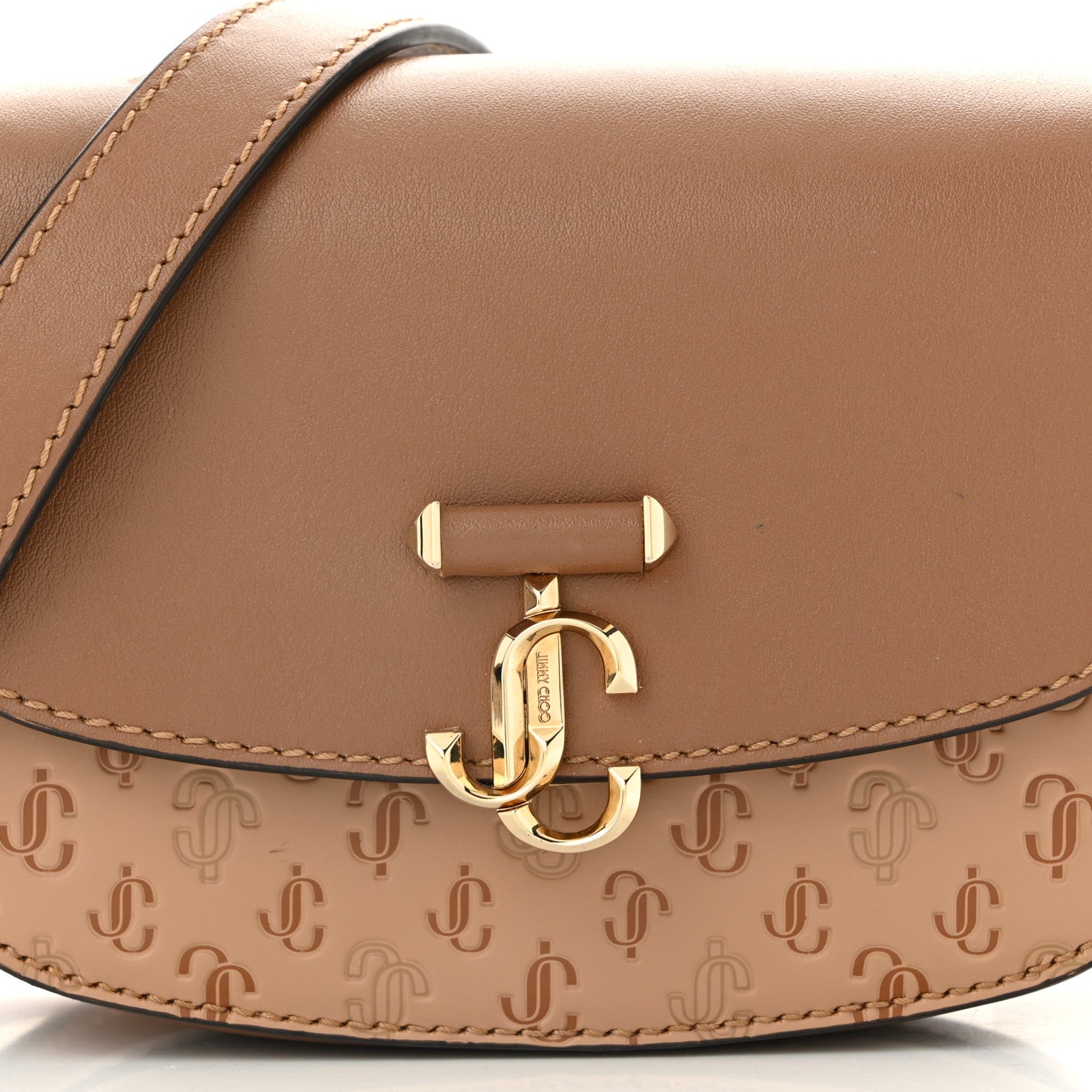 Jimmy Choo Calfskin Small Varenne Logo Embossed Shoulder Bag Brown 7 of 10