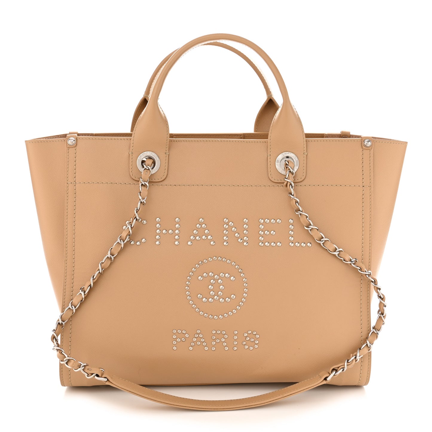 Caviar Small Studded Deauville Tote Beige