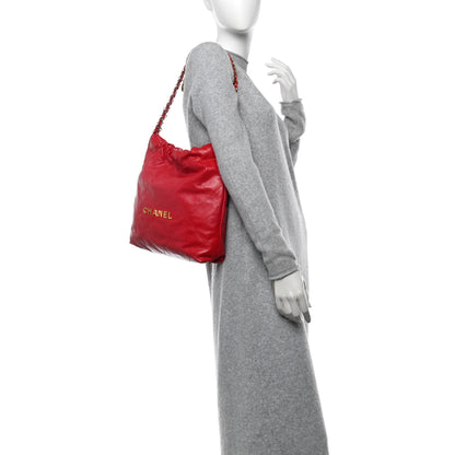 Chanel Shiny Calfskin Quilted Small Chanel 22 Red 2 of 12