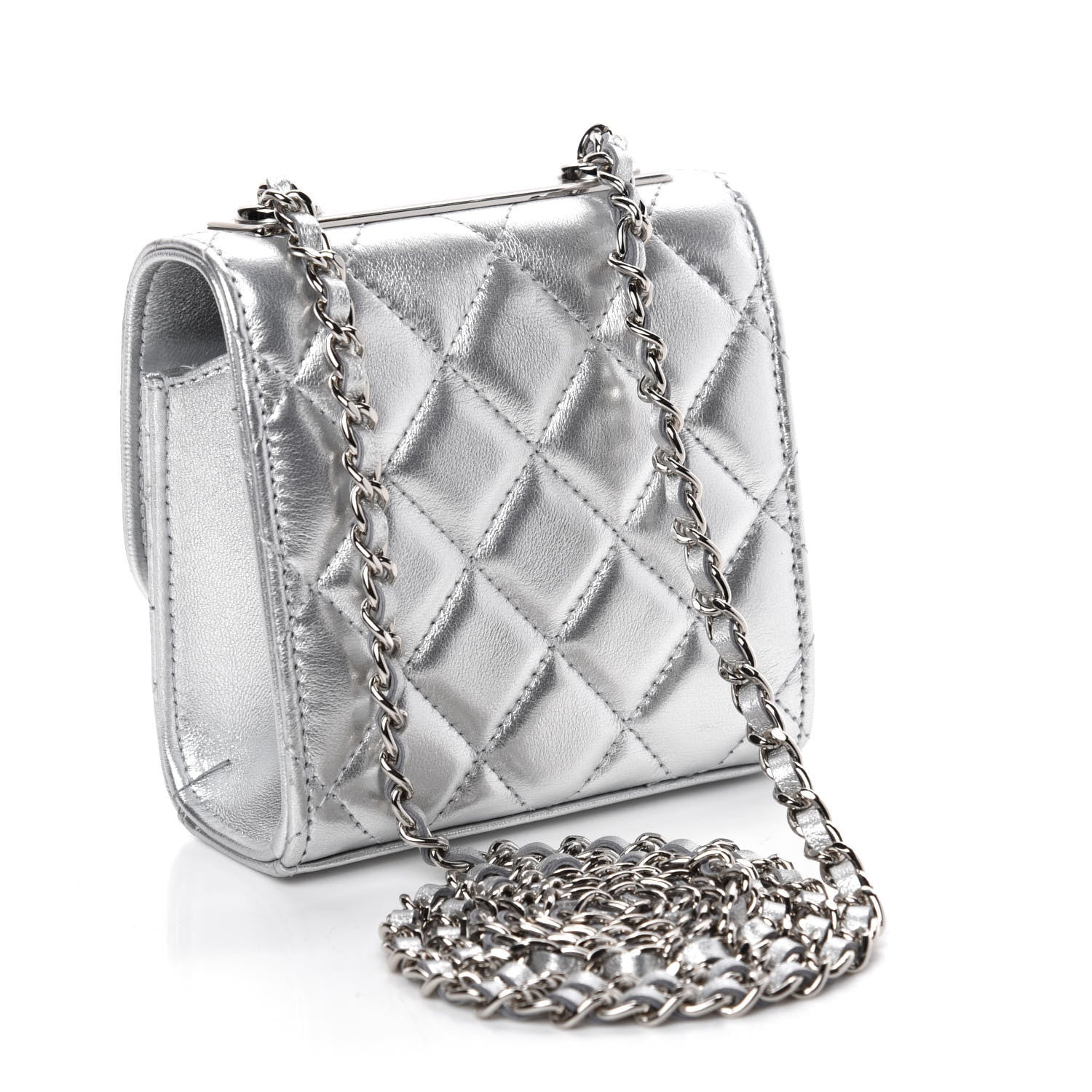 Chanel Metallic Lambskin Quilted Mini Trendy CC Clutch With Chain Silver 3 of 12