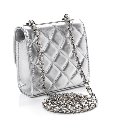Chanel Metallic Lambskin Quilted Mini Trendy CC Clutch With Chain Silver 3 of 12