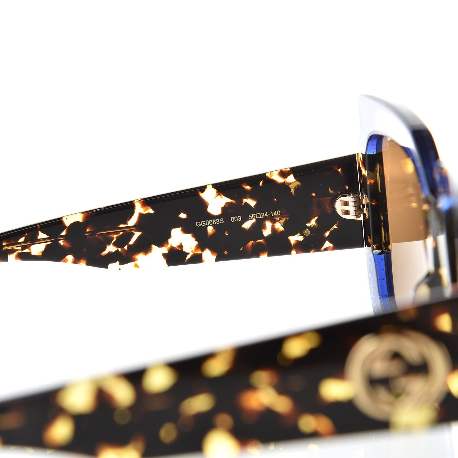 Gucci Square Frame GG0083S Sunglasses Glitter Blue Havana Brown 5 of 8