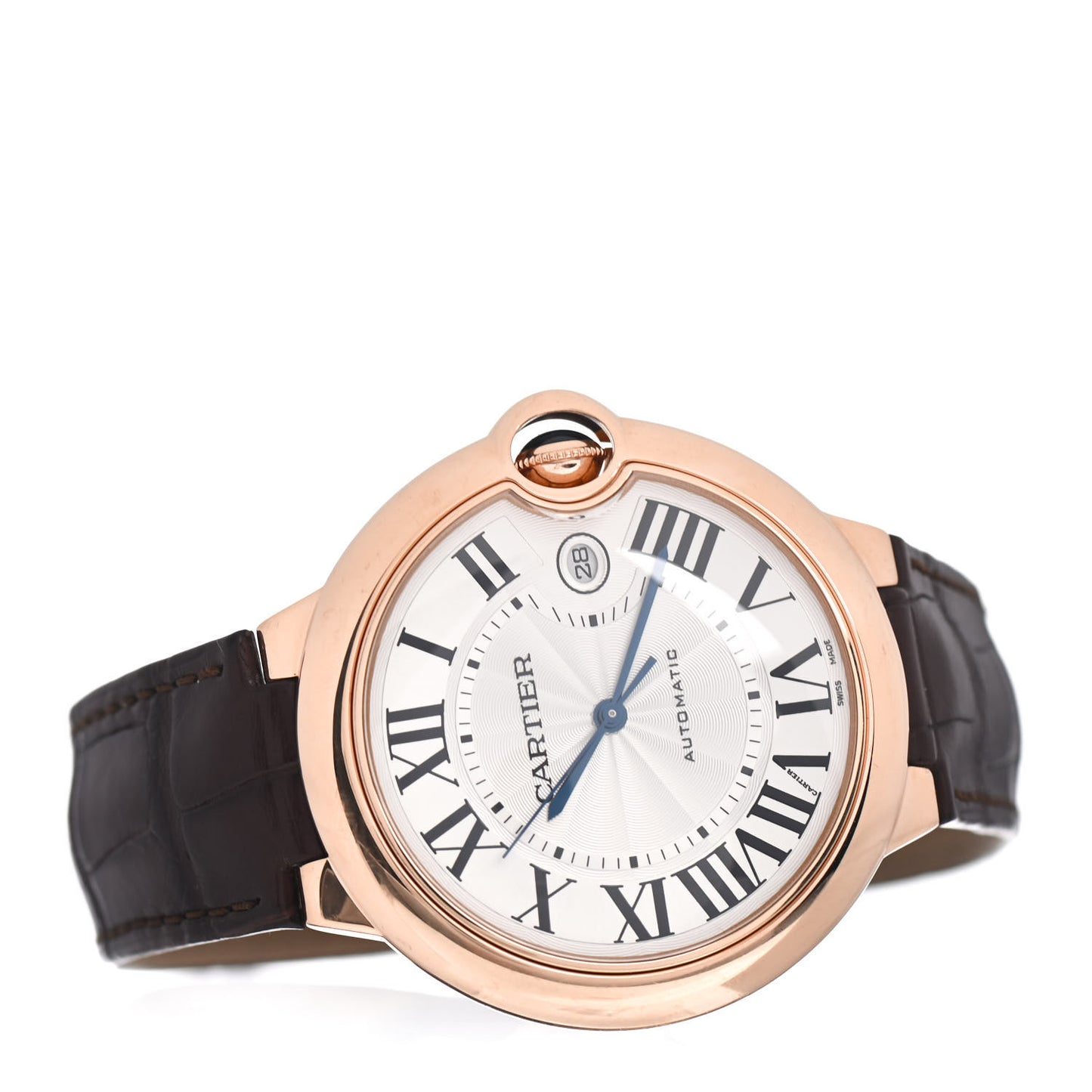 18K Pink Gold Alligator 42mm Ballon Bleu De Cartier Automatic Watch