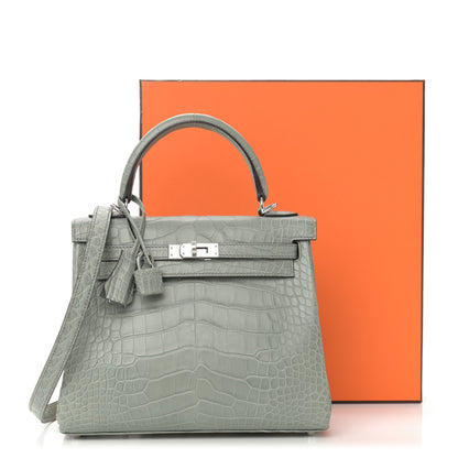 Hermes Matte Alligator Kelly Retourne 25 Gris Ciment 10 of 10