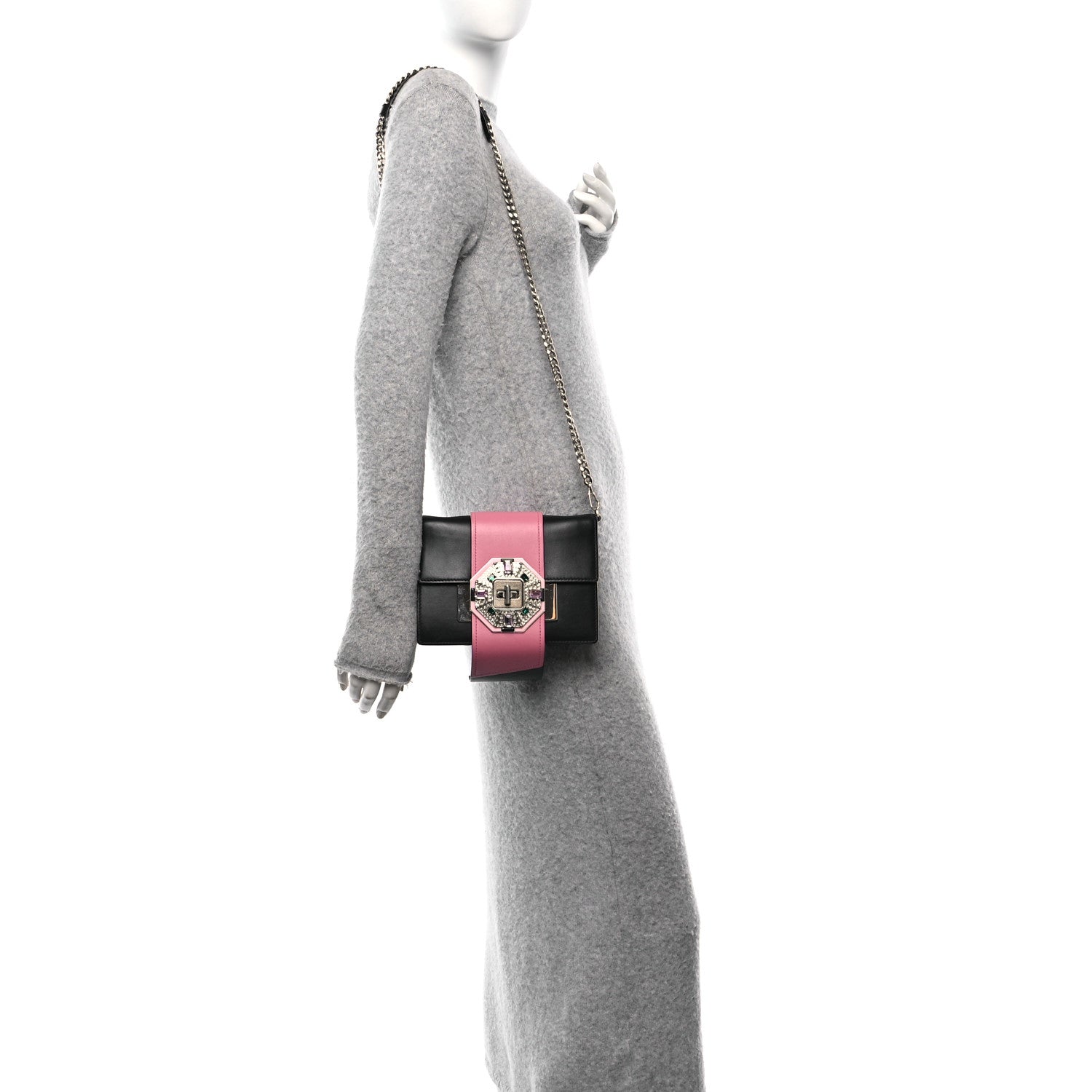 Prada City Calf Crystal Embellished Ribbon Bag Black Begonia 2 of 10