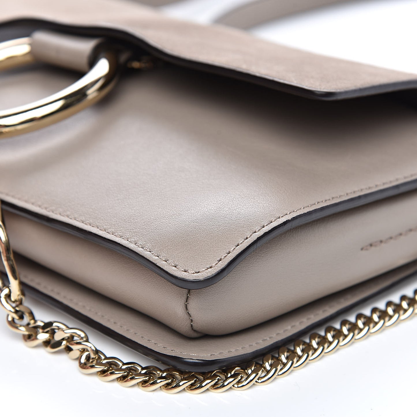 Suede Calfskin Small Faye Shoulder Bag Motty Grey