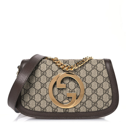 Gucci GG Supreme Monogram Textured Dollar Calfskin Blondie Chain Shoulder Flap Bag Beige Ebony New Acero 1 of 14
