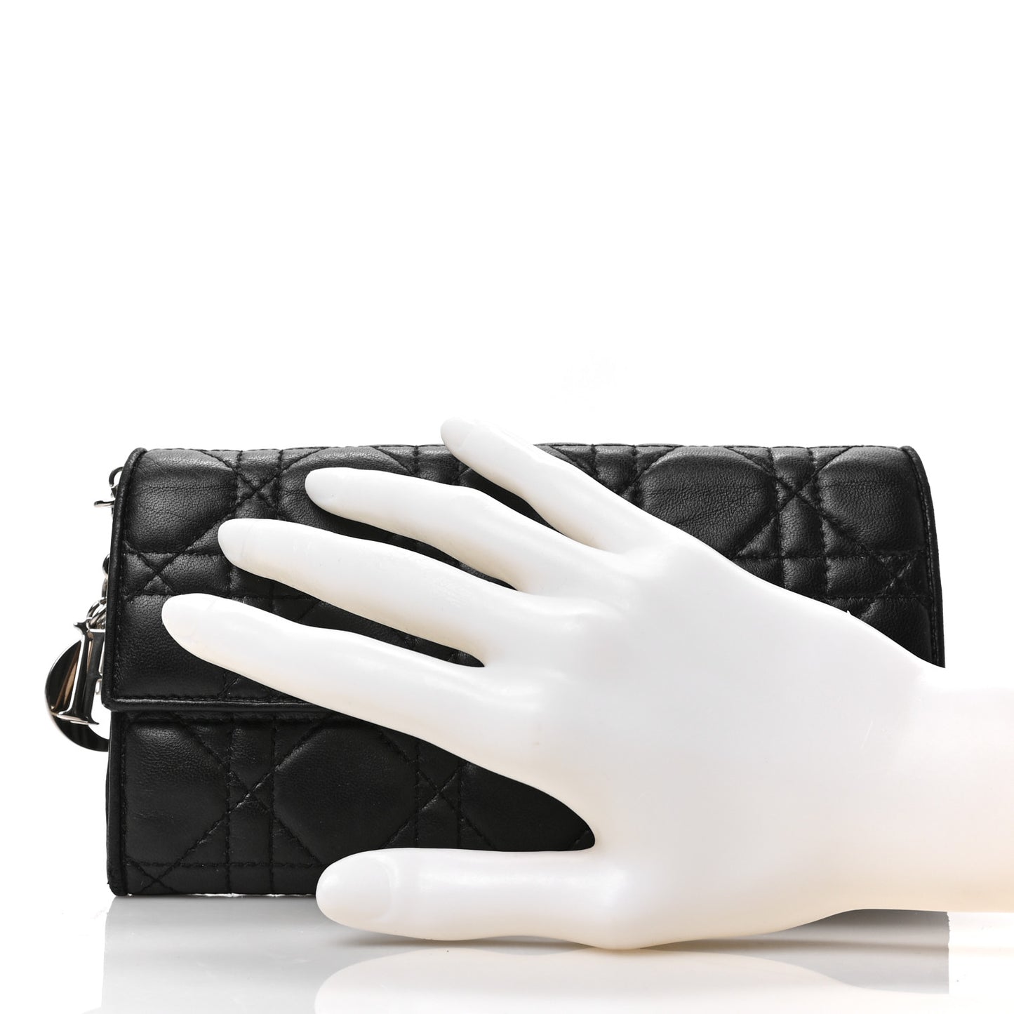 Lambskin Cannage Lady Dior Rendezvous Wallet On Chain Black