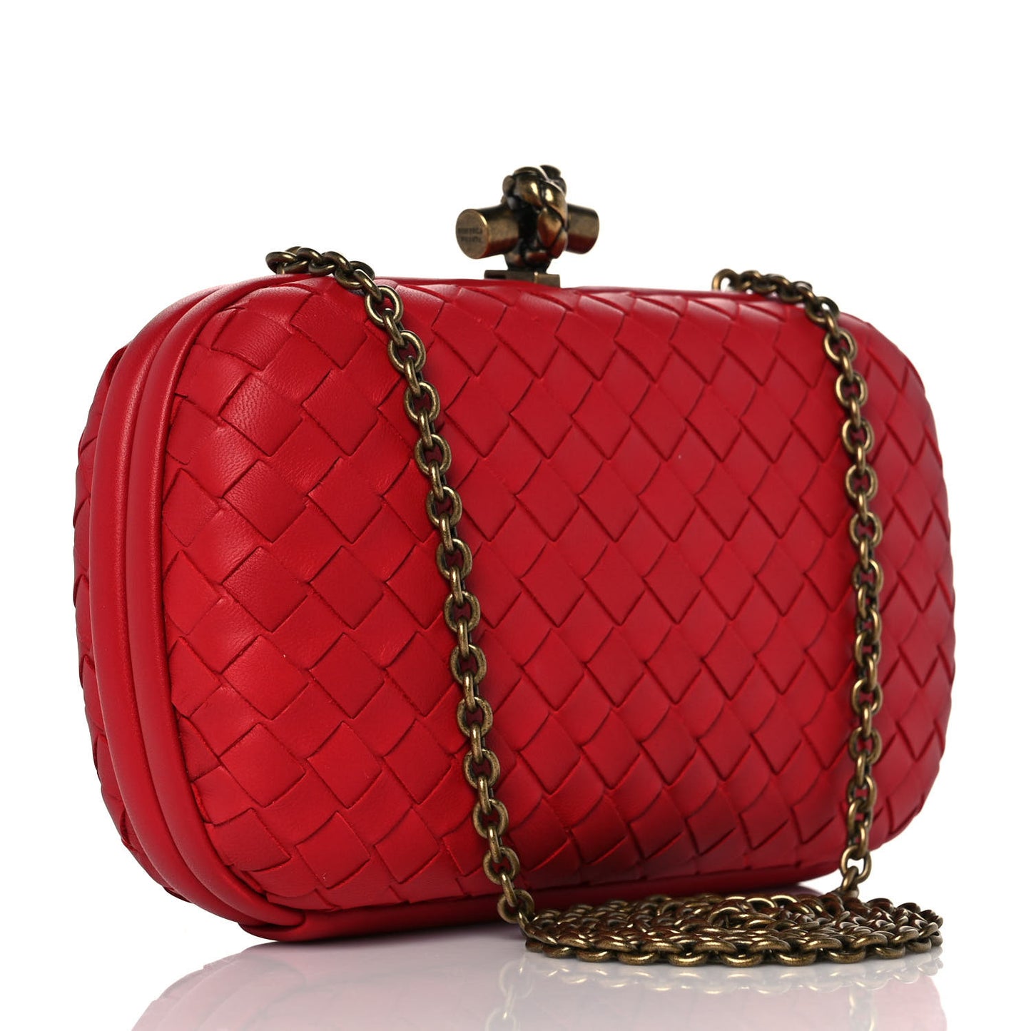 Nappa Intrecciato Chain Knot Clutch China Red