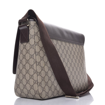 Gucci GG Supreme Monogram Selleria Calfskin Large Satchel Messenger Bag Beige Ebony Cocoa Dark Chocolate 3 of 9