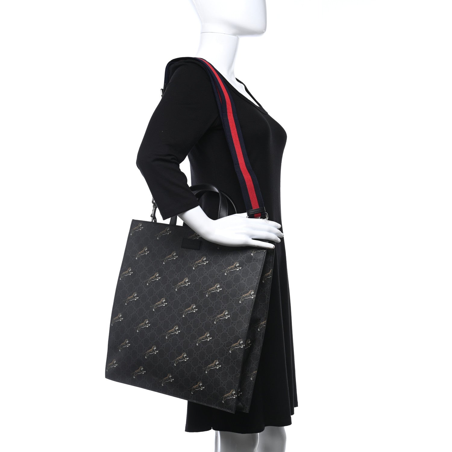 Gucci GG Supreme Monogram Tigers Web Vertical Tote Black Multicolor 3 of 9