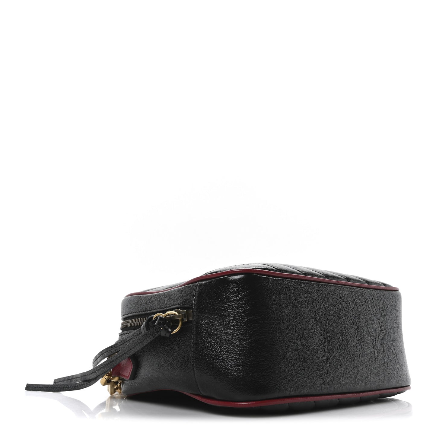 Vintage Effect Calfskin Matelasse Diagonal Small Torchon GG Marmont Bamboo Top Handle Shoulder Bag Black Romantic Cherry