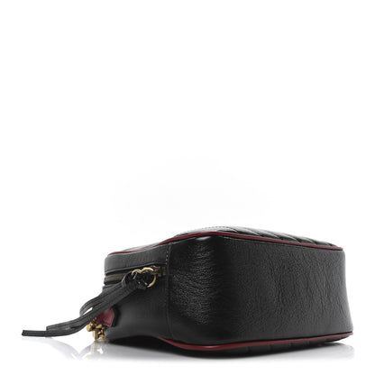 Gucci Vintage Effect Calfskin Matelasse Diagonal Small Torchon GG Marmont Bamboo Top Handle Shoulder Bag Black Romantic Cherry 4 of 10