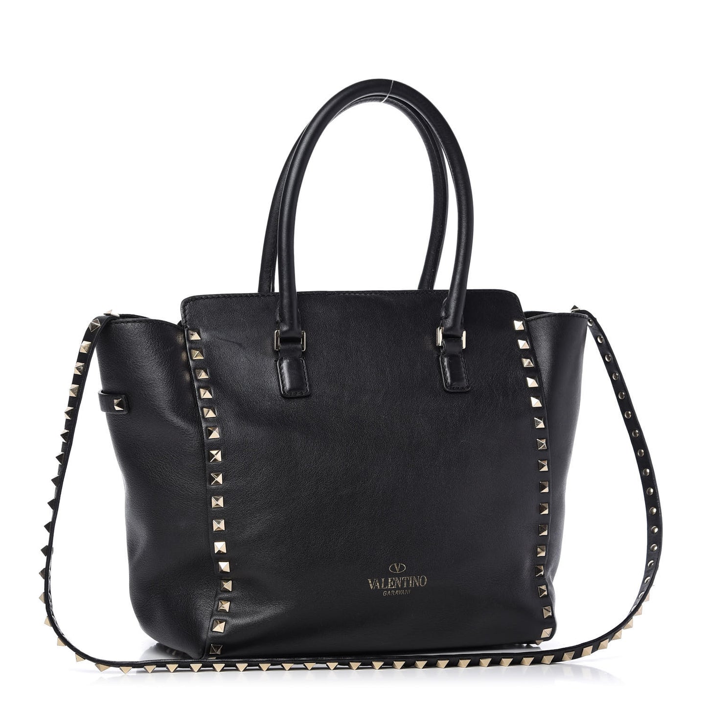 Vitello Rockstud Double Handle Tote Black