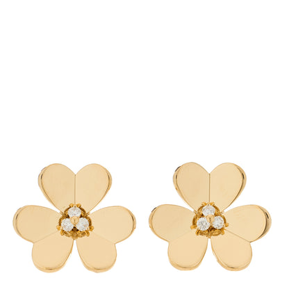 Van Cleef & Arpels 18K Yellow Gold Diamond Large Frivole Clip On Earrings 1 of 5