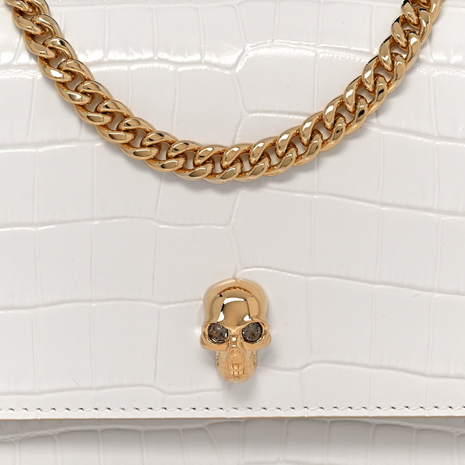 Alexander McQueen Calfskin Crocodile Embossed Skull Mini Crossbody Bag White 7 of 12