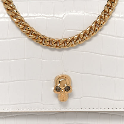 Alexander McQueen Calfskin Crocodile Embossed Skull Mini Crossbody Bag White 7 of 12