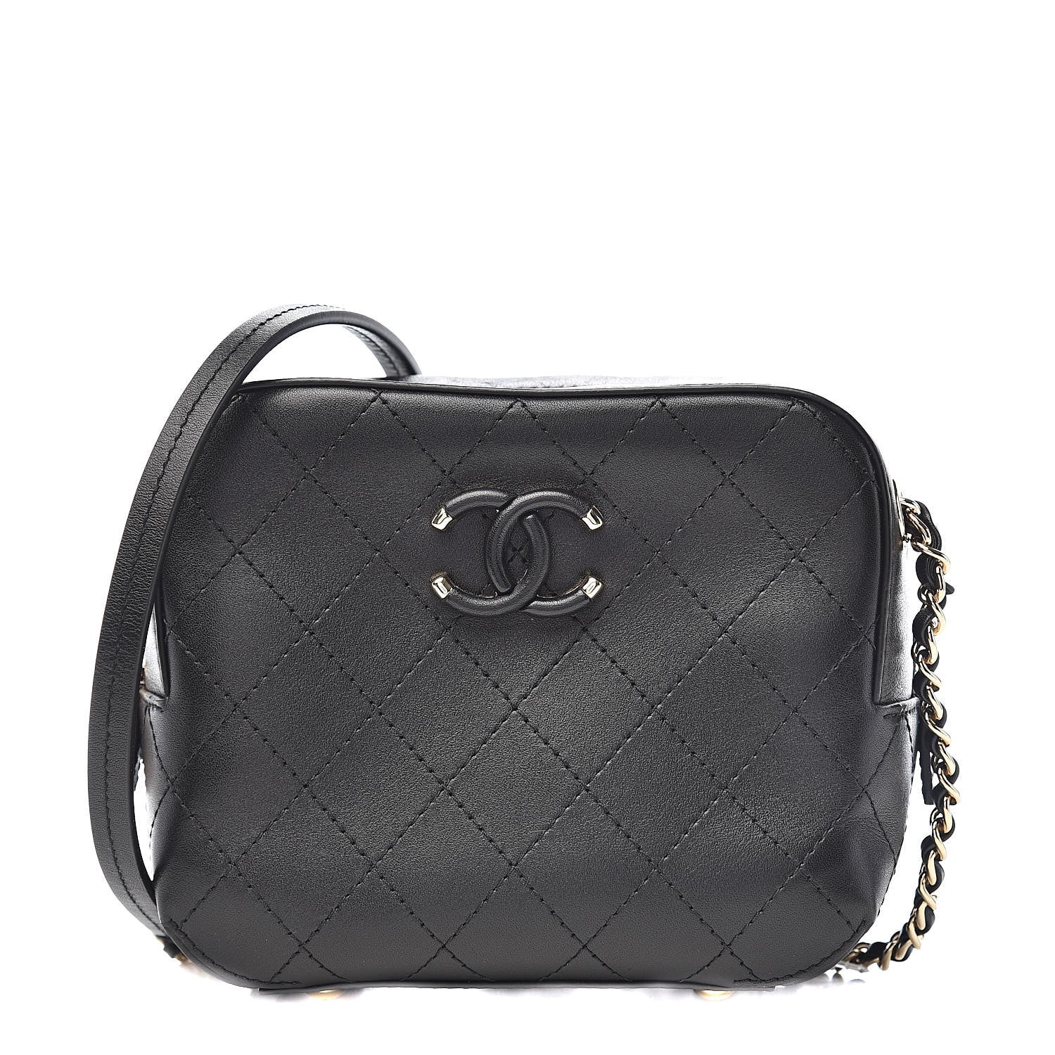 Chanel Calfskin Stitched Enamel CC Camera Case Bag Black 1 of 10
