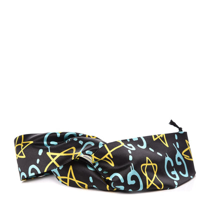 Gucci Silk GucciGhost Stars Print Duchesse Headband Black Sky Blue 1 of 5