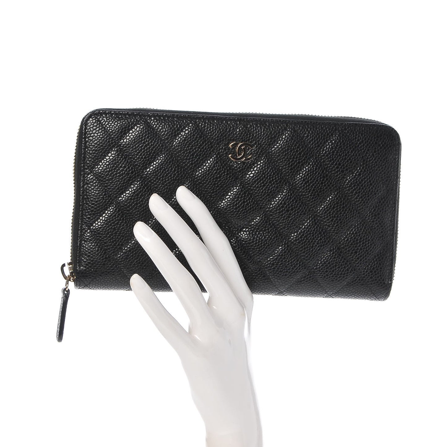 Caviar Quilted Large Zip Around Organizer Wallet Black