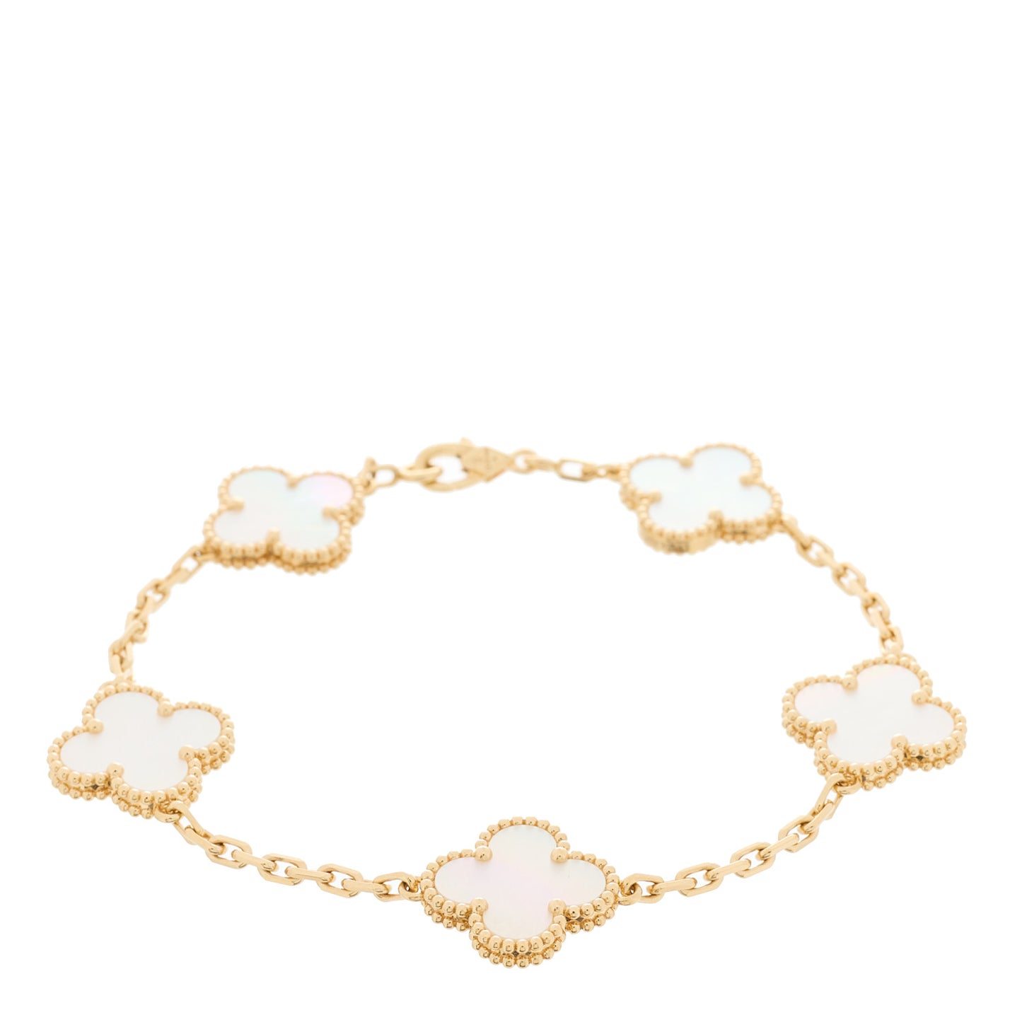 18K Yellow Gold Mother of Pearl 5 Motifs Vintage Alhambra Bracelet