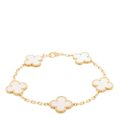 Van Cleef & Arpels 18K Yellow Gold Mother of Pearl 5 Motifs Vintage Alhambra Bracelet 1 of 5