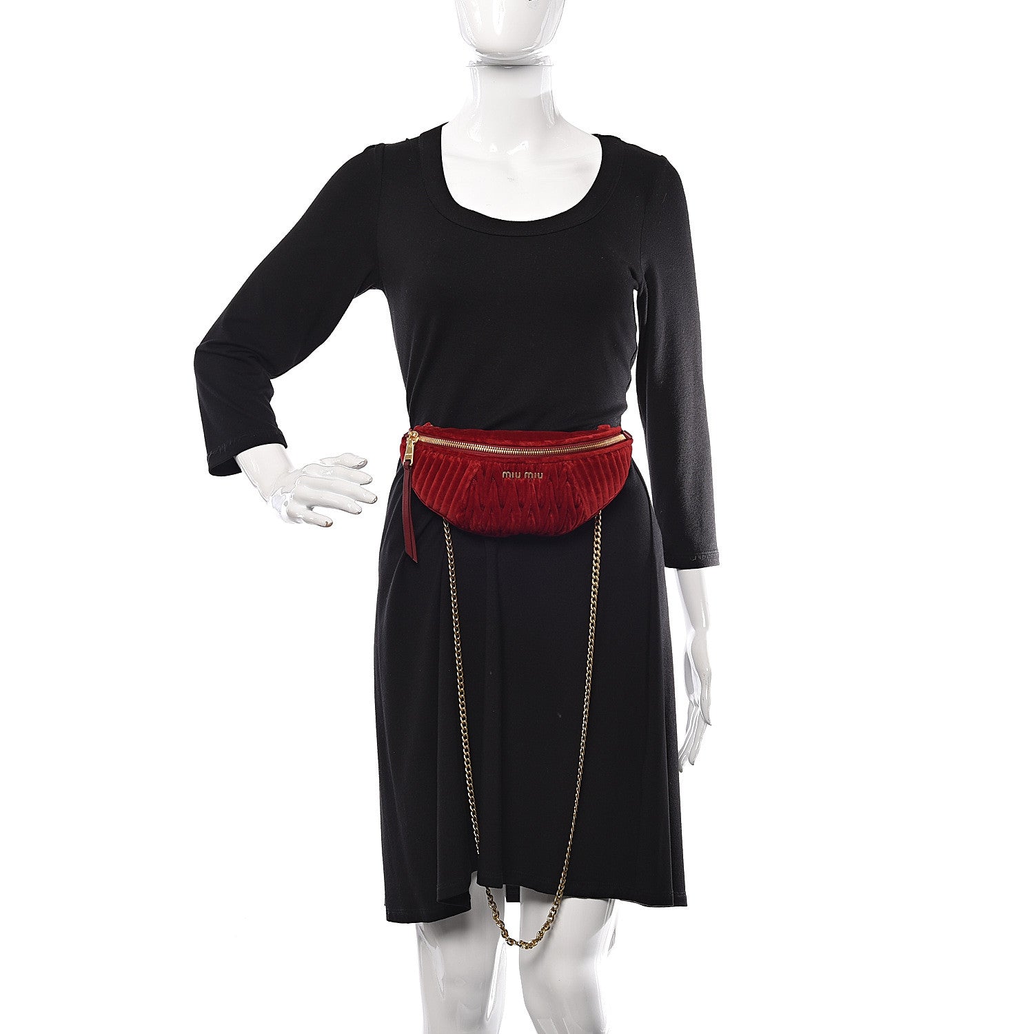 Miu Miu Velluto Matelasse Rider Belt Bag Cherry 2 of 12