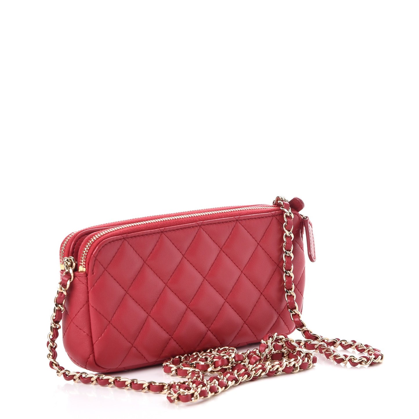 Lambskin Quilted Small Clutch With Chain Dark Pink