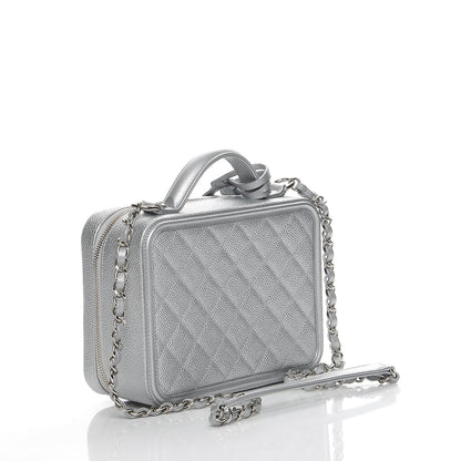 Chanel Metallic Caviar Quilted Medium CC Filigree Vanity Case Silver 5 of 10
