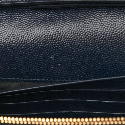 Saint Laurent Grain De Poudre Matelasse Chevron Monogram Chain Wallet Navy 10 of 15