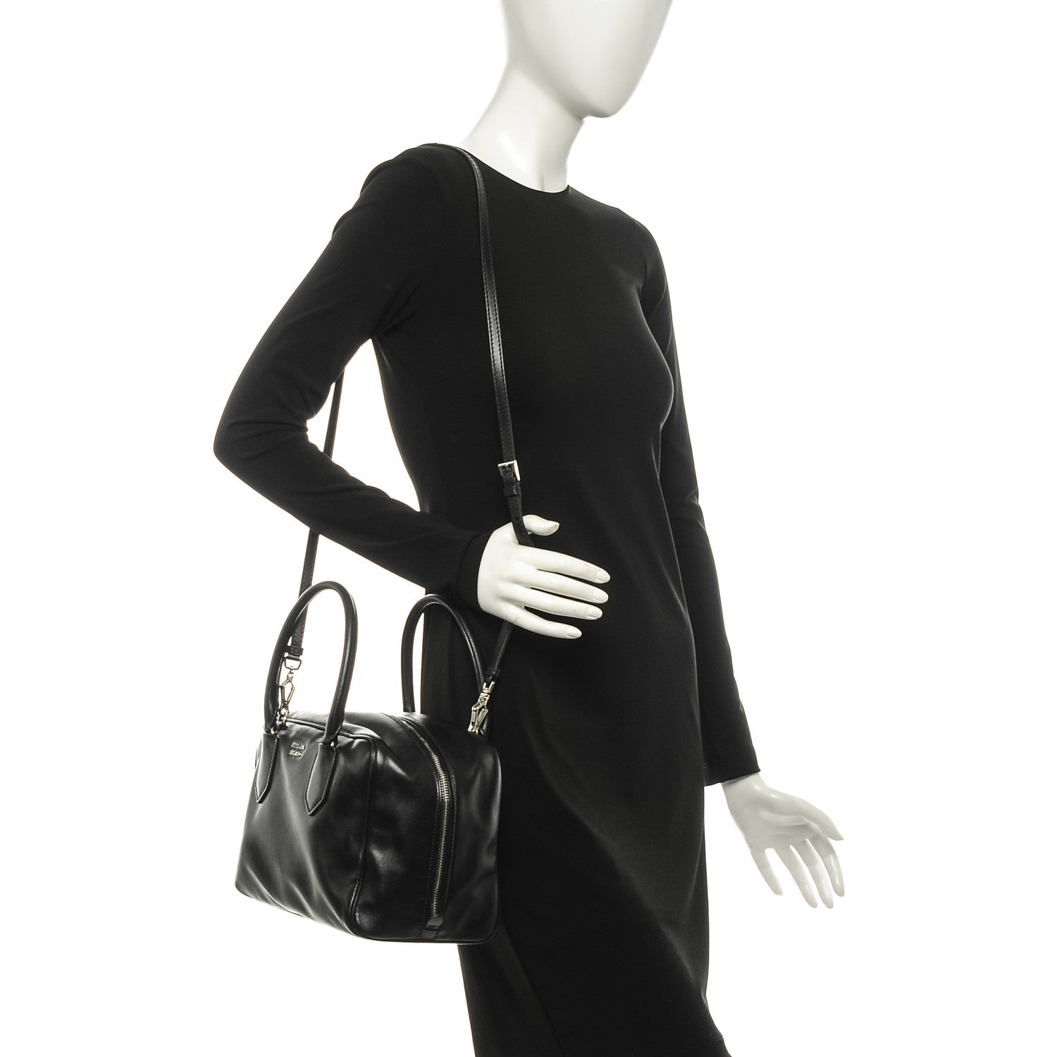 Prada Soft Calf Medium Inside Tote Black Mughetto 2 of 8