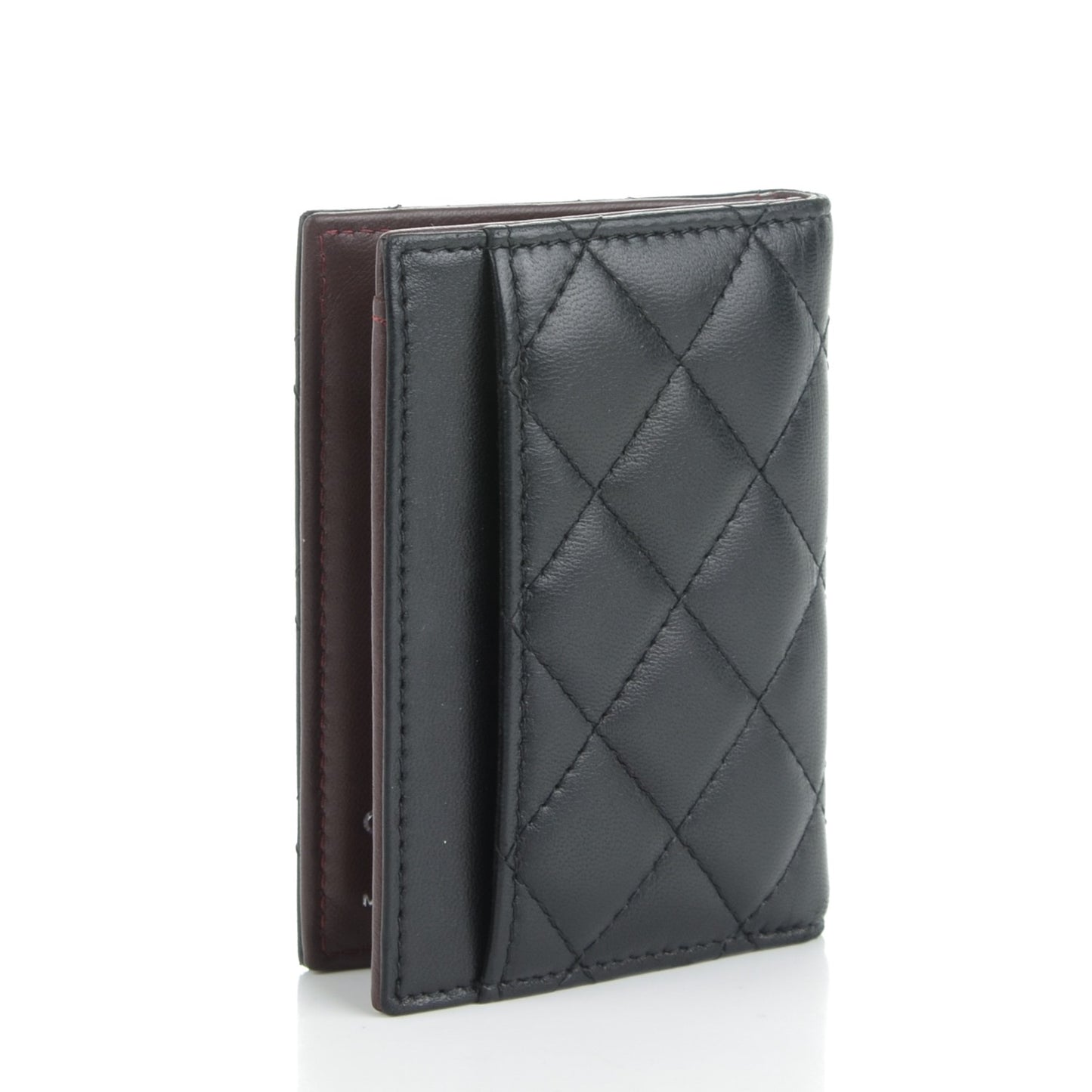 Lambskin Quilted CC Card Holder Wallet Black