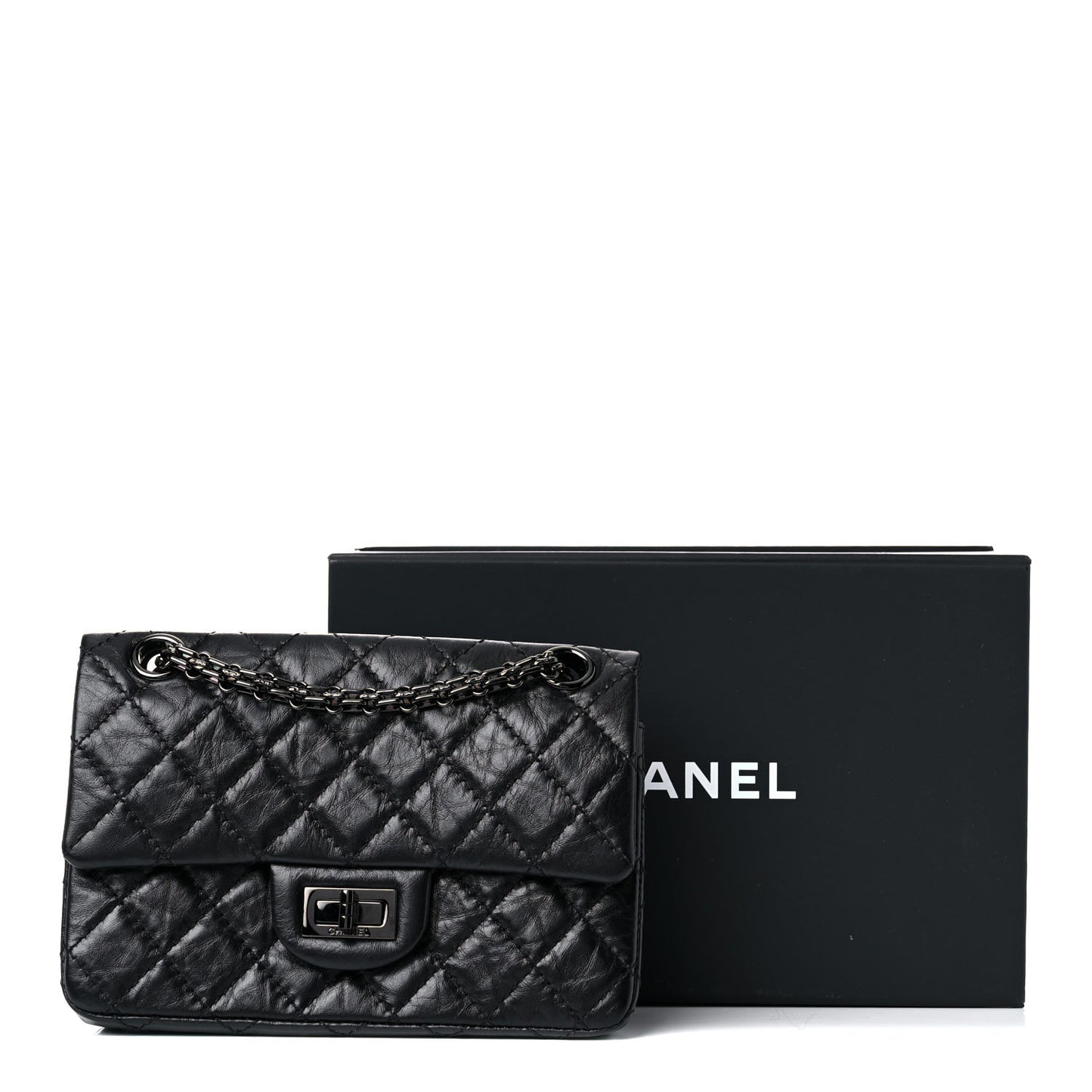 Aged Calfskin Quilted 2.55 Reissue Mini Flap So Black