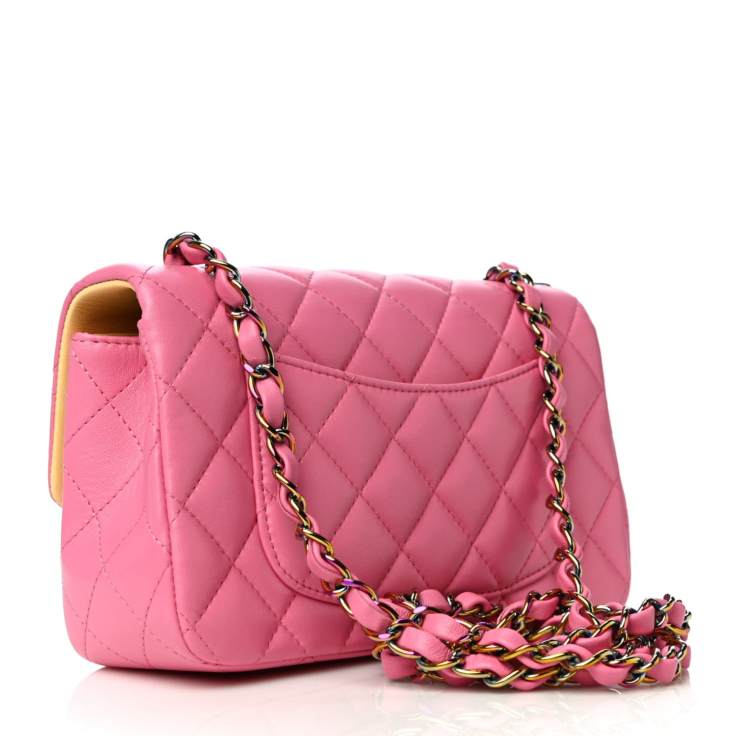 Chanel Lambskin Quilted Mini Rectangular Flap Pink Yellow 3 of 11