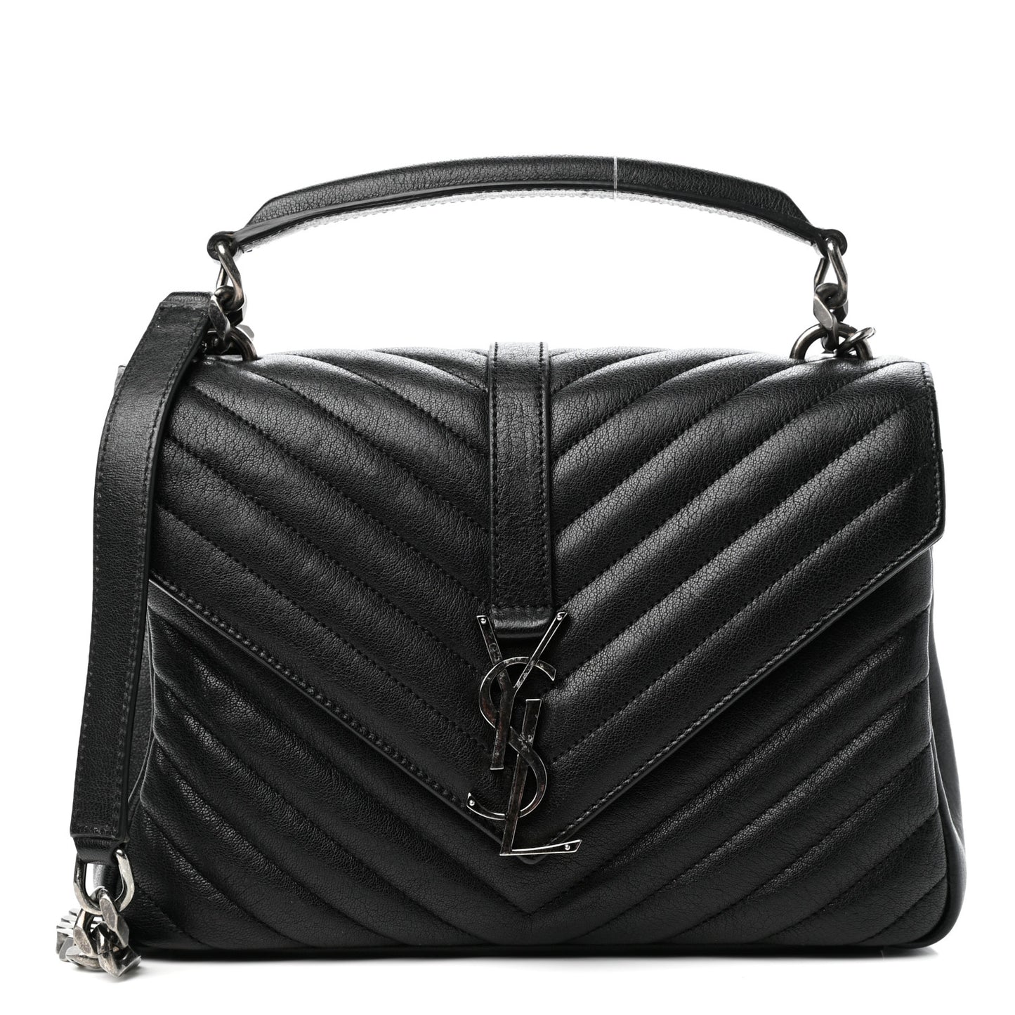 Sheepskin Matelasse Chevron Monogram Medium College Bag Black