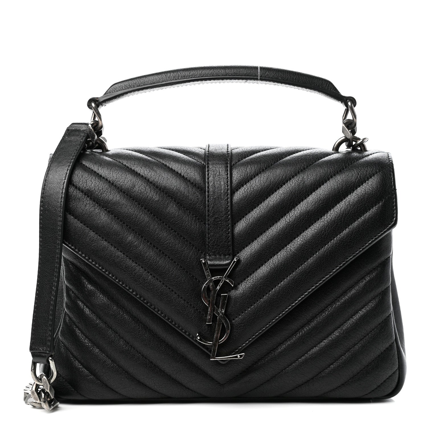 Saint Laurent Sheepskin Matelasse Chevron Monogram Medium College Bag Black 1 of 10