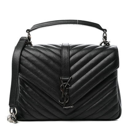 Saint Laurent Sheepskin Matelasse Chevron Monogram Medium College Bag Black 1 of 10