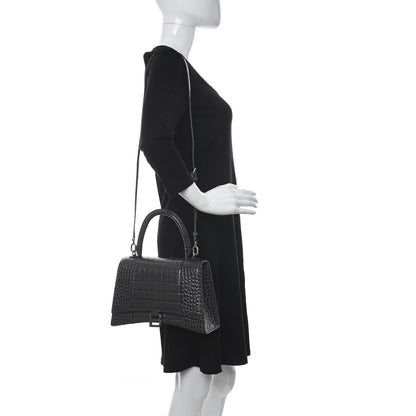 Balenciaga Shiny Calfskin Crocodile Embossed Medium Hourglass Top Handle Bag Dark Grey 2 of 11