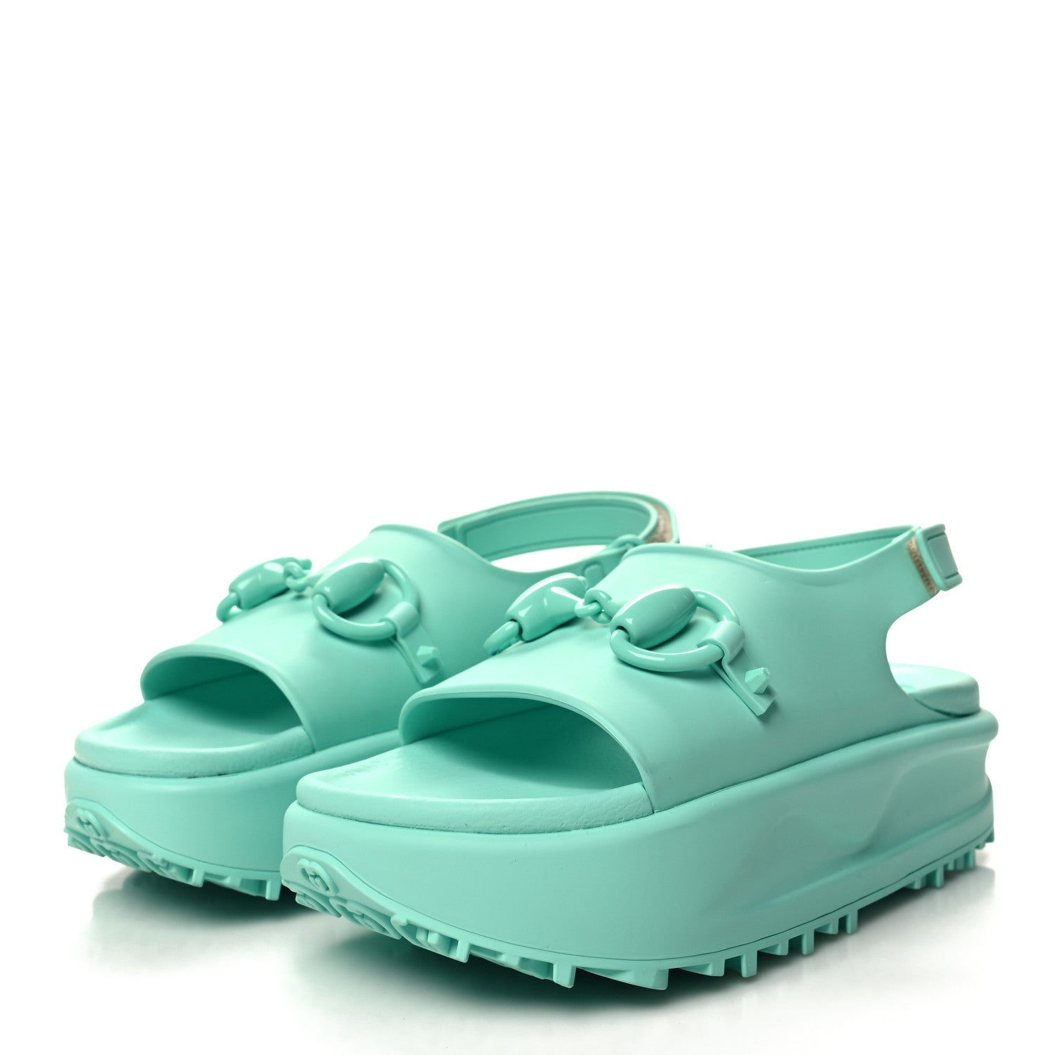 Gucci Soft Rubber Horsebit Womens Slingback Sandals 37 Teal Cyan 3 of 7