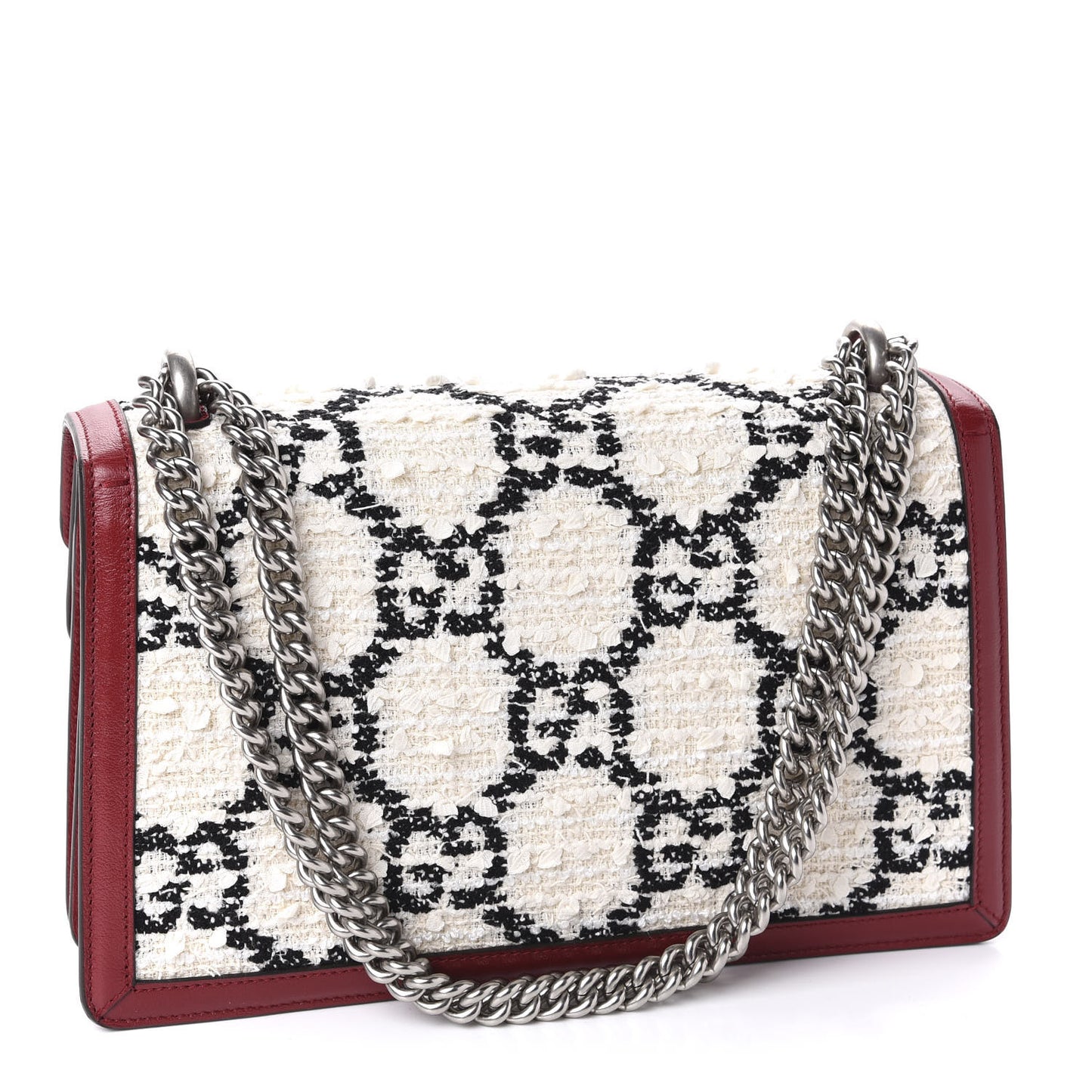 Tweed GG Monogram Small Dionysus Shoulder Bag White Black Romantic Cherry