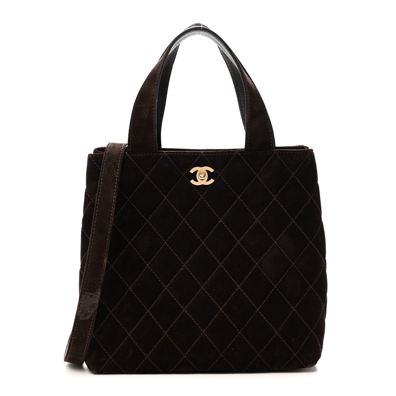 Chanel Suede Quilted Shopping Tote Brown 1 of 11