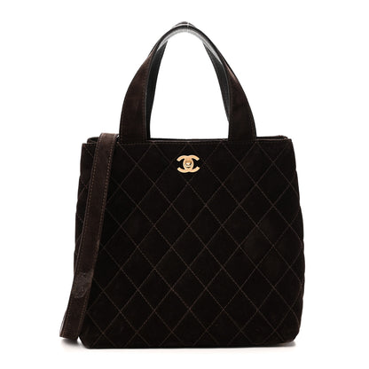 Chanel Suede Quilted Shopping Tote Brown 1 of 11