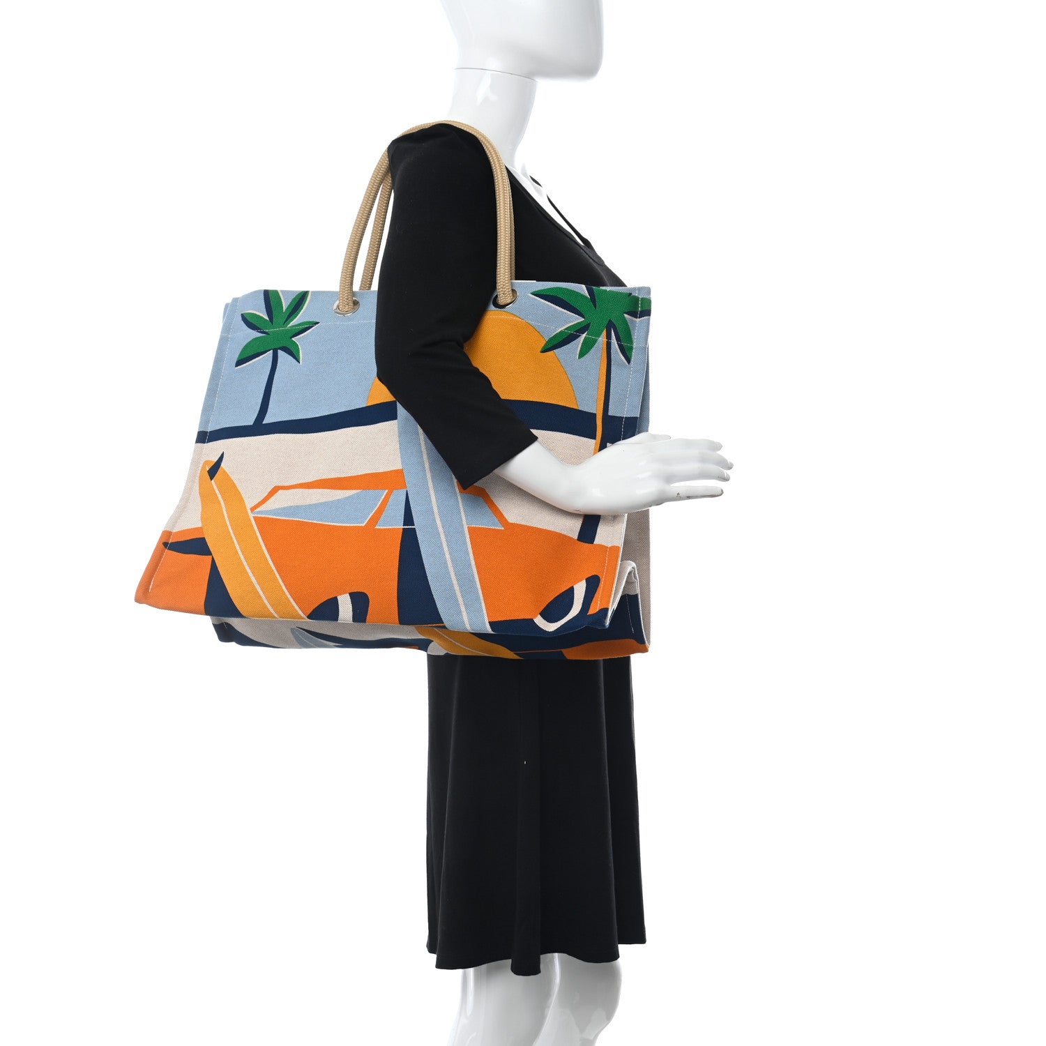 Hermes Canvas Apres la Vague Beach Bag Orange Bleu 2 of 9